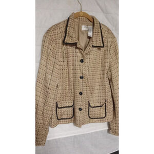 Liz Claiborne Ivory Canvas Plaid Blazer Sz 16 Long Sleeve Lined